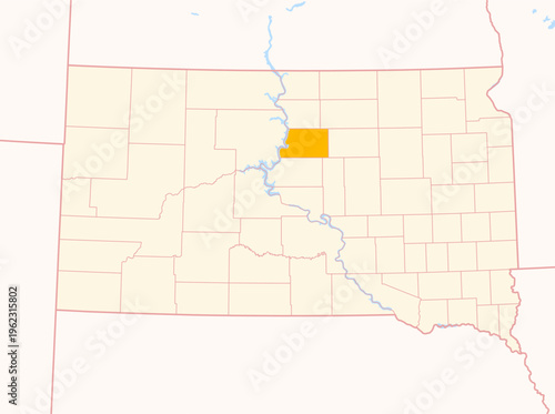 Map of the County Potter (South Dakota, US) showing the Federal State with the highlighted County