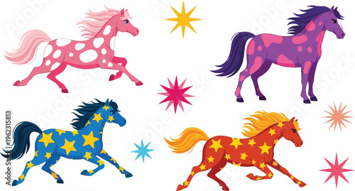 A collection of black vector silhouette illustrations featuring heraldic horses stallions dragons and unicorns designed as artistic fantasy tattoo symbols and decorative icons