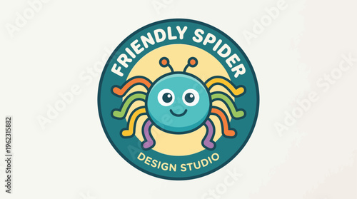 A friendly cartoon spider character logo for a design studio