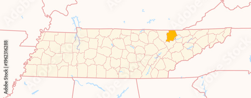 Obraz na płótnie Map of the County Campbell (Tennessee, US) showing the Federal State with the hi