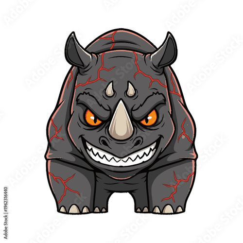 Cartoon Rhinoceros with Sharp Teeth Illustration.