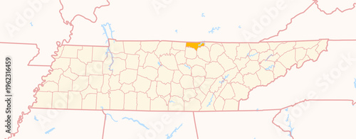 Map of the County Clay (Tennessee, US) showing the Federal State with the highlighted County