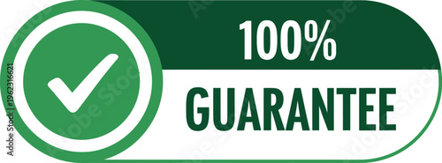 100% guarantee badge with check mark, quality assurance seal, certified product vector icon
