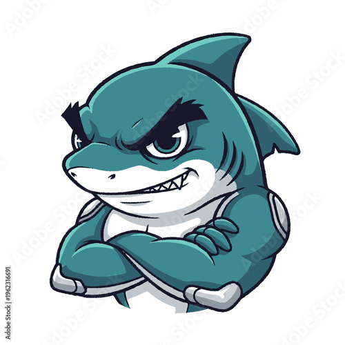 Cartoon Shark Character with Angry Expression.