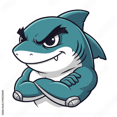 Cartoon Shark Character with Angry Expression.