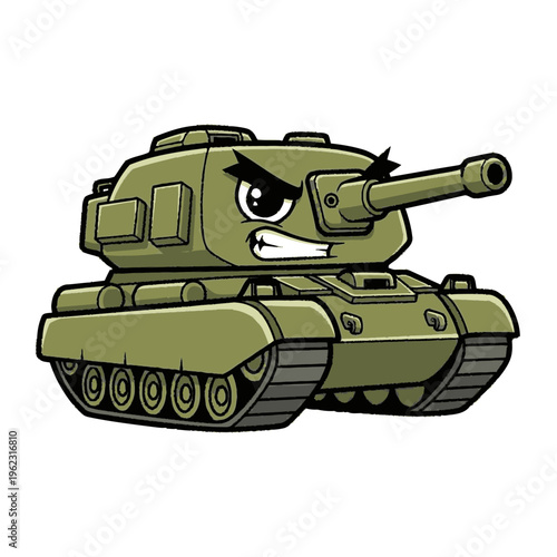 Cartoon Tank with Angry Facial Expression.