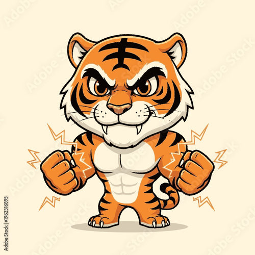 Cartoon Tiger Character Standing Fiercely.