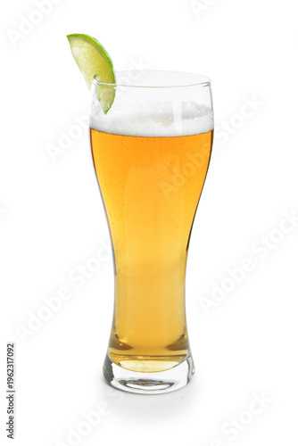 Glass of cold beer with lim...