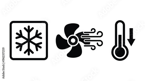 Weather icons representing cold wind and heat in a black silhouette
