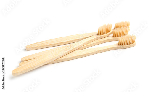 Many bamboo toothbrushes on...
