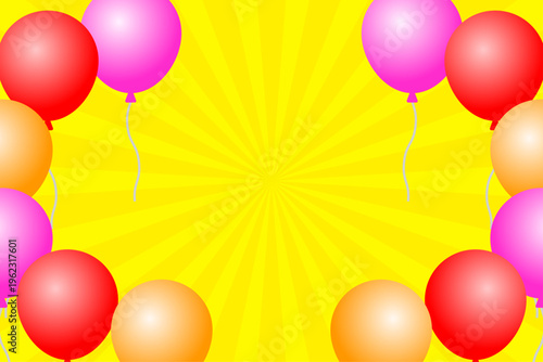 風船と放射状背景の明るいパーティー素材　黄色