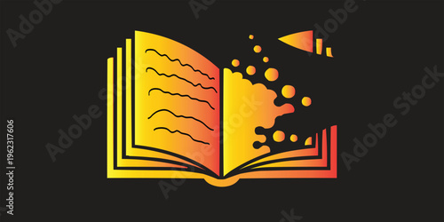 Open book with a glowing magic pumpkin vector illustration on a paper page for a creative school education and learning literature concept.