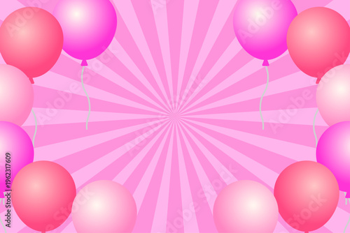 風船と放射状背景の明るいパーティー素材　ピンク