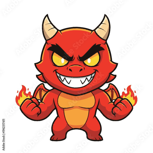 Red Cartoon Devil Character with Flames.