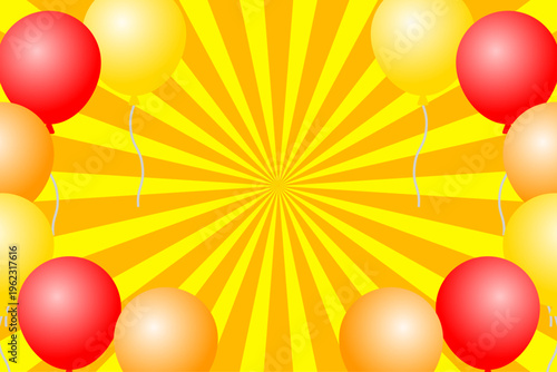 風船と放射状背景の明るいパーティー素材　オレンジ