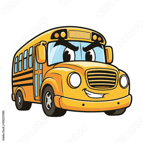 Yellow Cartoon School Bus Front View.