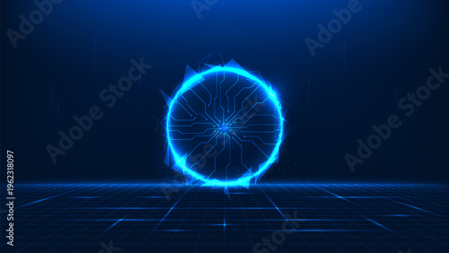Abstract technology background sphere with internal digital circuit patterns, representing deep tech innovation, advanced computing, artificial intelligence systems, and futuristic digital technology.
