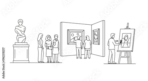 People viewing art in gallery.
