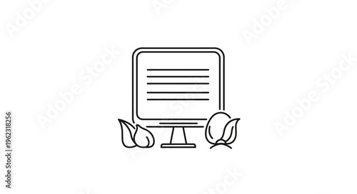 Computer monitor with leafy decorative elements.