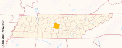 Map of the County Rutherford (Tennessee, US) showing the Federal State with the highlighted County