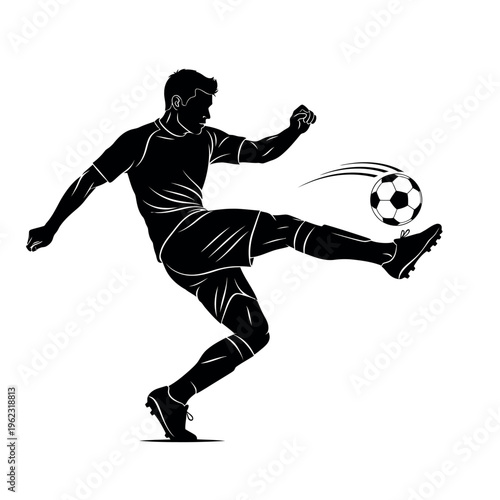 Soccer Player Silhouette Kicking a Ball in Action Motion