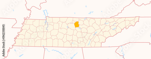Map of the County Smith (Tennessee, US) showing the Federal State with the highlighted County