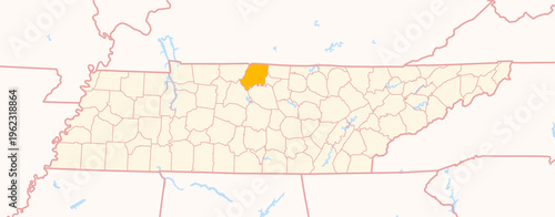 Map of the County Sumner (Tennessee, US) showing the Federal State with the highlighted County