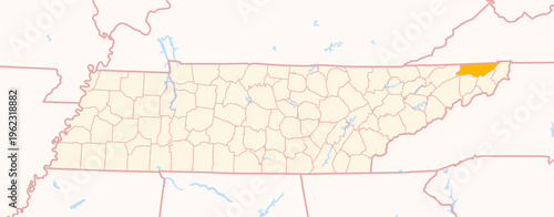 Map of the County Sullivan (Tennessee, US) showing the Federal State with the highlighted County