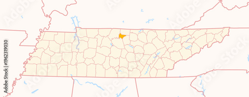 Map of the County Trousdale (Tennessee, US) showing the Federal State with the highlighted County