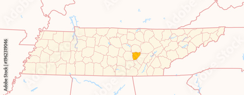 Map of the County Van Buren (Tennessee, US) showing the Federal State with the highlighted County