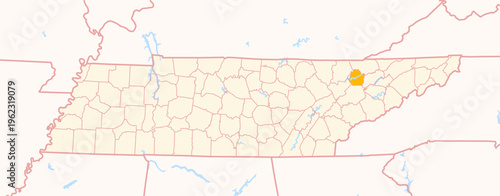 Map of the County Union (Tennessee, US) showing the Federal State with the highlighted County