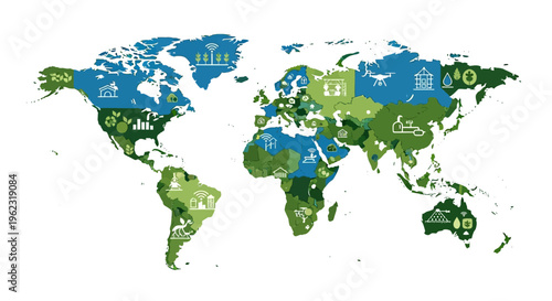 Global Sustainable Development Map: Smart Agriculture, Green Technology & Resource Management Infographic