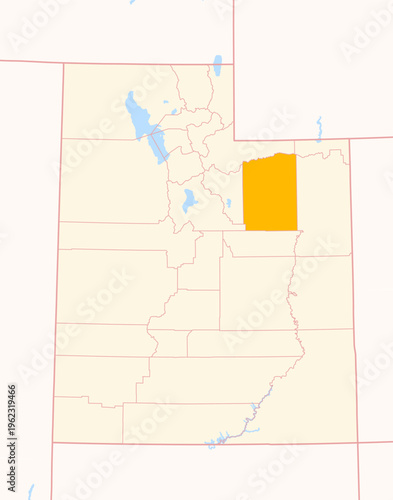 Map of the County Duchesne (Utah, US) showing the Federal State with the highlighted County