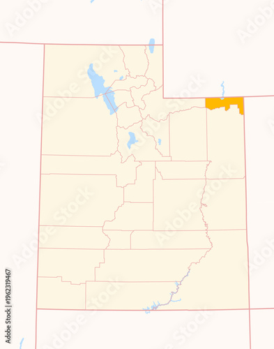Map of the County Daggett (Utah, US) showing the Federal State with the highlighted County