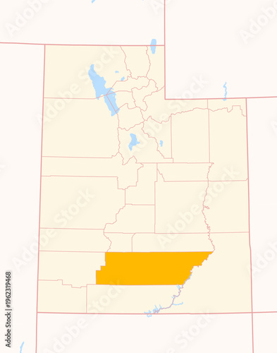 Map of the County Garfield (Utah, US) showing the Federal State with the highlighted County