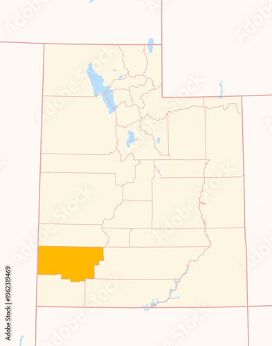 Map of the County Iron (Utah, US) showing the Federal State with the highlighted County