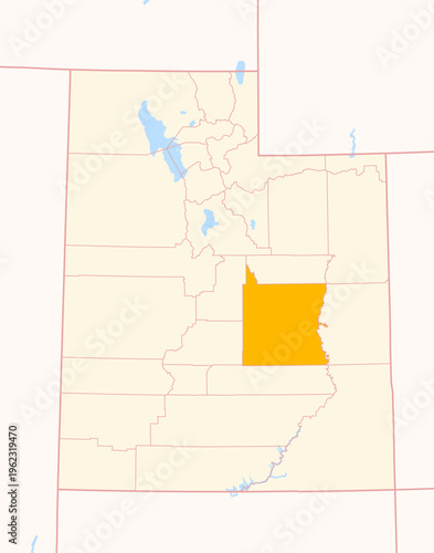 Map of the County Emery (Utah, US) showing the Federal State with the highlighted County
