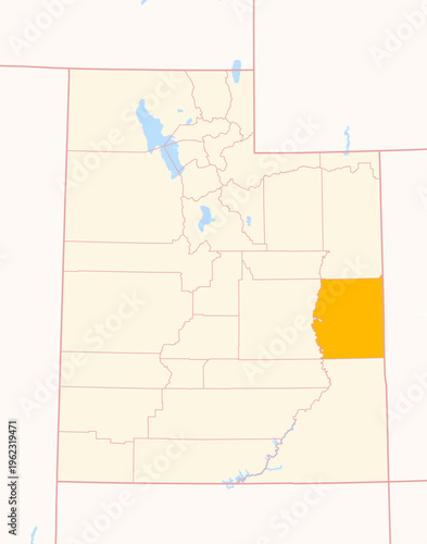 Map of the County Grand (Utah, US) showing the Federal State with the highlighted County