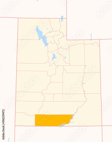 Map of the County Kane (Utah, US) showing the Federal State with the highlighted County
