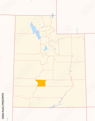 Map of the County Piute (Utah, US) showing the Federal State with the highlighted County