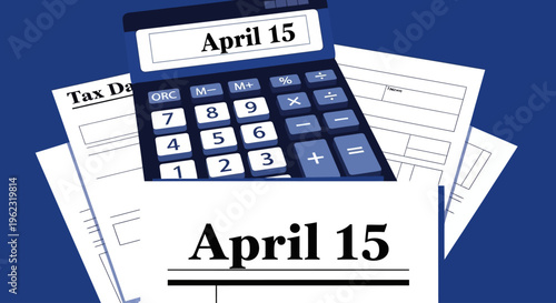 Tax deadline calculator with April 15 date isolated on transparent background