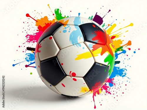 Soccer ball artfully rendered with abstract paint splashes and vibrant colors,  vibrant,  splash