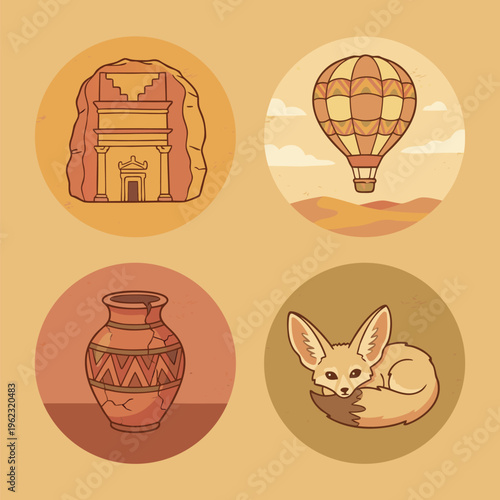 Collection of Saudi Arabian cultural icons and symbols.