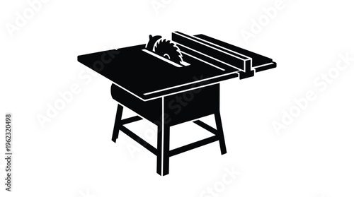 Black silhouette of a table saw a woodworking tool against a white background silhouette
