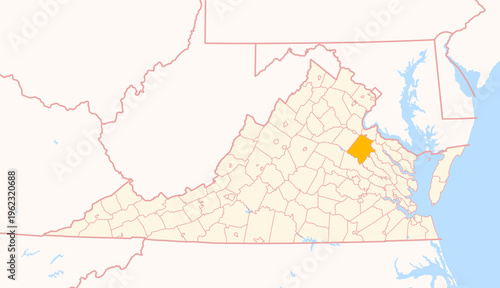 Map of the County Caroline (Virginia, US) showing the Federal State with the highlighted County