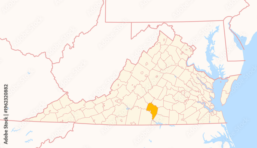 Fototapeta premium Map of the County Charlotte (Virginia, US) showing the Federal State with the highlighted County