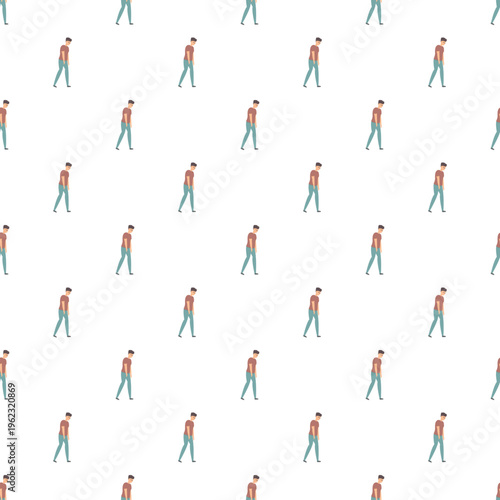 Repeating pattern of a tired man walking, symbolizing fatigue and emotional exhaustion