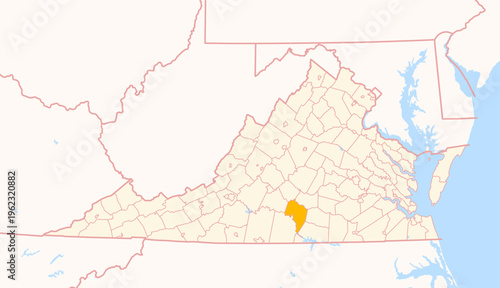 Map of the County Charlotte (Virginia, US) showing the Federal State with the highlighted County