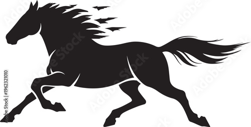 Black wild stallion running vector illustration featuring a powerful horse silhouette design in a sleek black art style perfect for farm or equestrian tattoo drawings