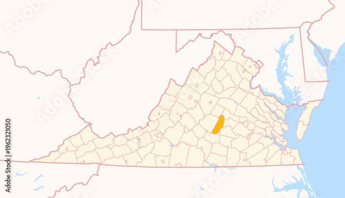 Map of the County Cumberland (Virginia, US) showing the Federal State with the highlighted County